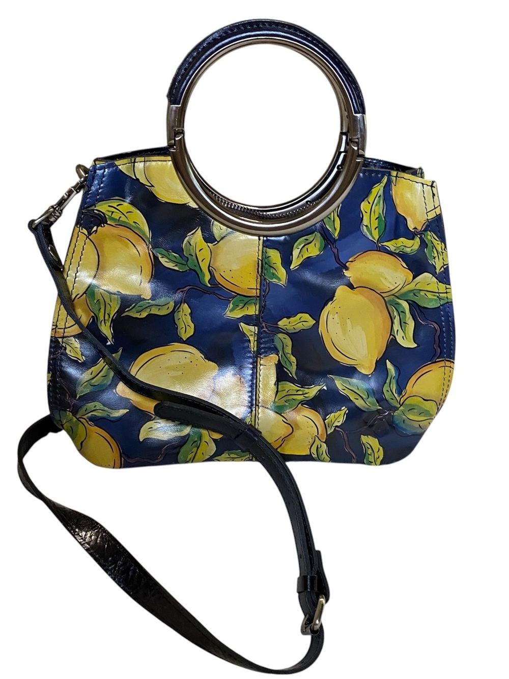 Patricia Nash Hand-Painted Leather Handbag – Lemon Print (c. 2016–2019) Preppy